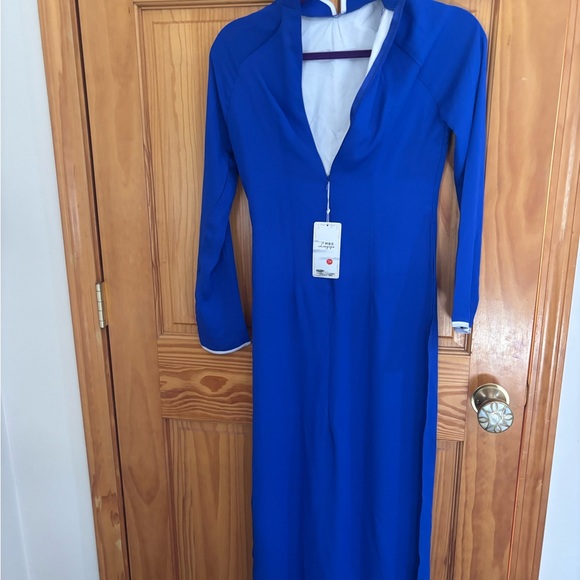 Ao Dai Elegant Blue Long Sleeve Dress - Picture 1 of 5